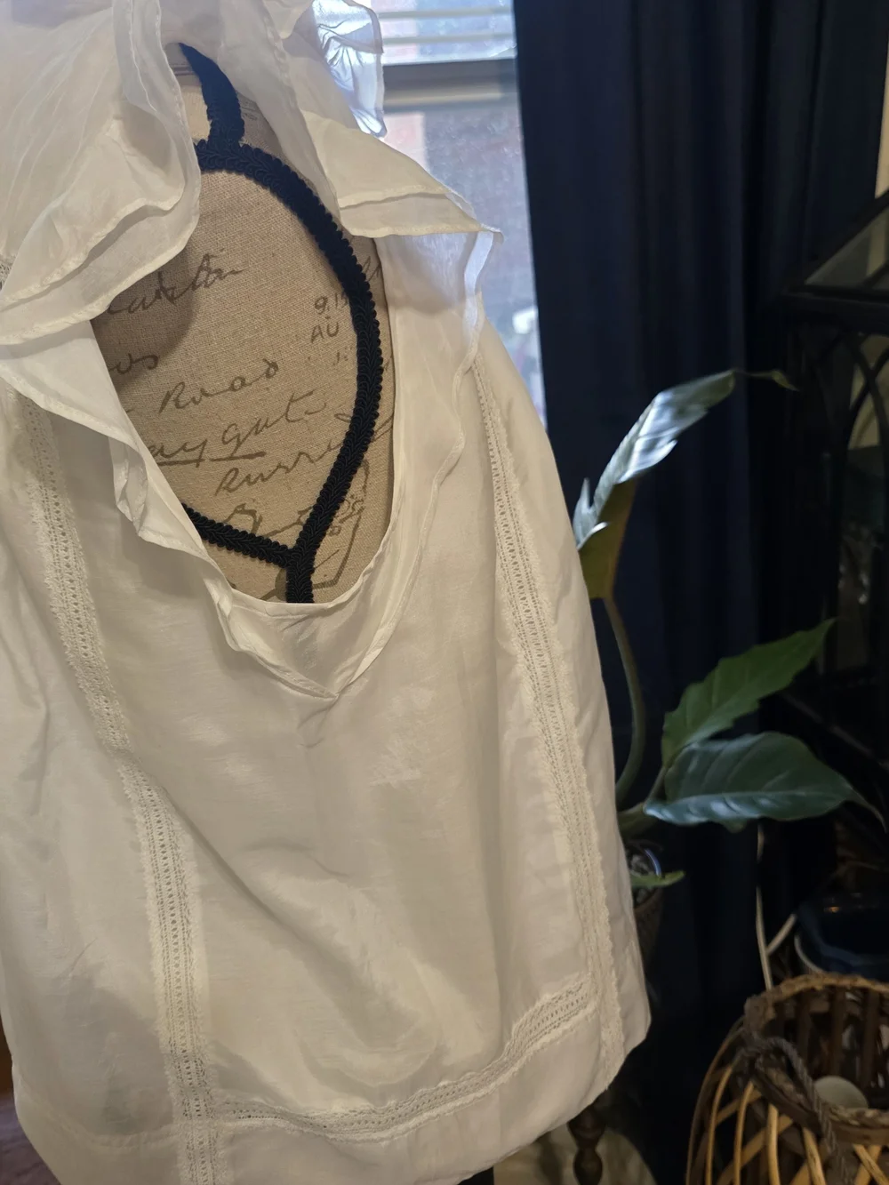 J.Crew Point Sur Pin-Tucked White Lace Flutter Ruffle Cotton Silk Top